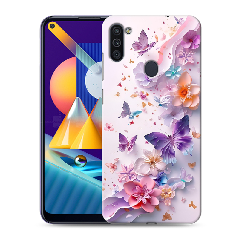 Силиконовый чехол на Samsung Galaxy M11 с принтом цветы бабочки Силиконовый чехол на Samsung Galaxy M11 с принтом цветы бабочки