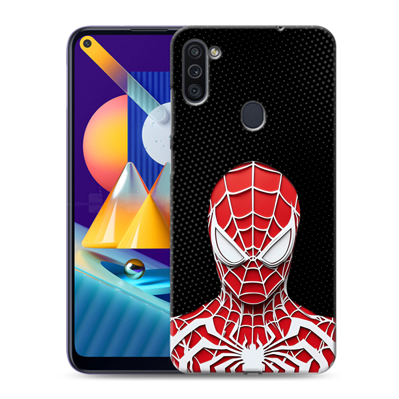 Силиконовый противоударный чехол на Samsung Galaxy M11 с принтом человек паук spiderman Силиконовый противоударный чехол на Samsung Galaxy M11 с принтом человек паук spiderman