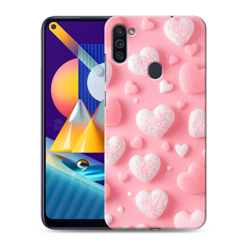 Пластиковый чехол на Samsung Galaxy M11 с принтом Сердечки Пластиковый чехол на Samsung Galaxy M11 с принтом Сердечки