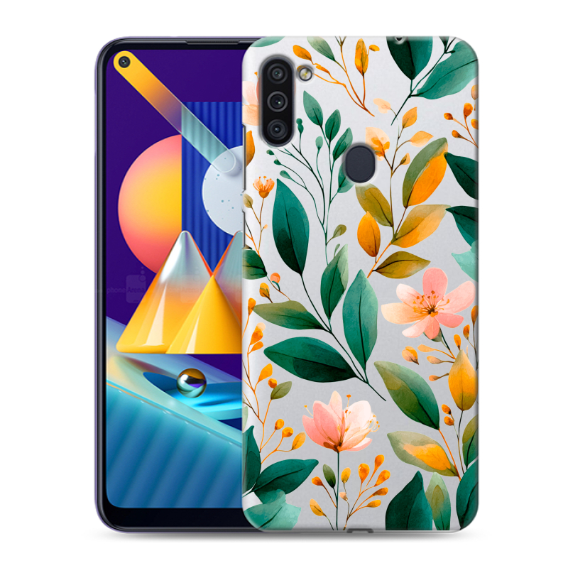 Силиконовый чехол на Samsung Galaxy M11 с принтом Цветы паттерн Силиконовый чехол на Samsung Galaxy M11 с принтом Цветы паттерн
