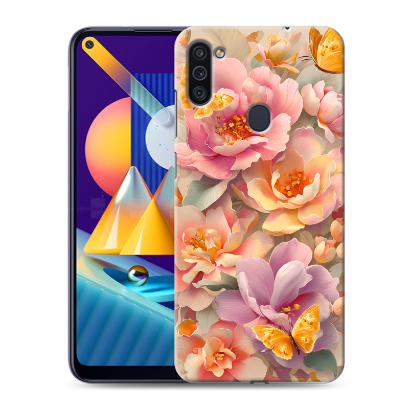 Пластиковый чехол на Samsung Galaxy M11 с принтом Цветы и бабочки Пластиковый чехол на Samsung Galaxy M11 с принтом Цветы и бабочки