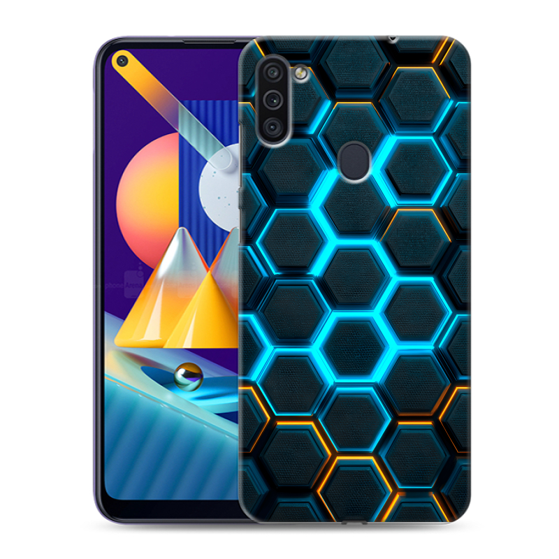 Силиконовый чехол на Samsung Galaxy M11 с принтом Неоновые соты Силиконовый чехол на Samsung Galaxy M11 с принтом Неоновые соты