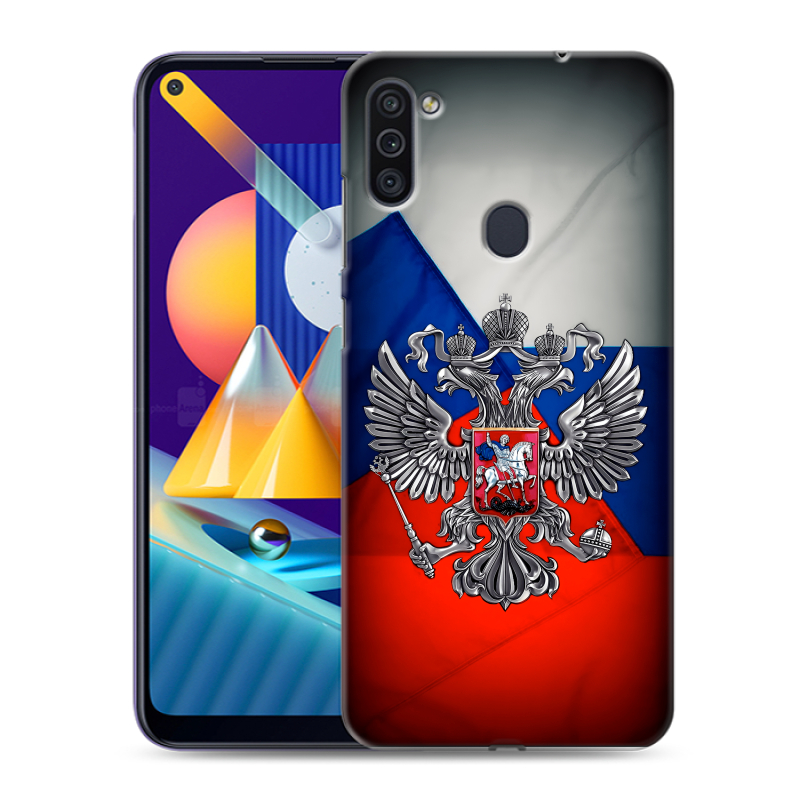 Пластиковый чехол на Samsung Galaxy M11 с принтом Флаг России Пластиковый чехол на Samsung Galaxy M11 с принтом Флаг России