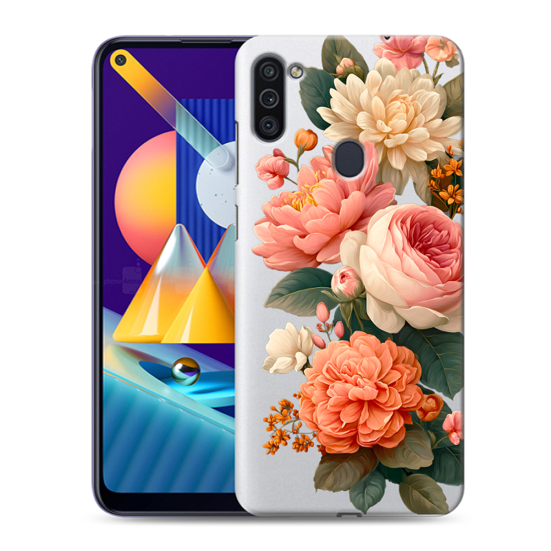 Силиконовый противоударный чехол на Samsung Galaxy M11 с принтом цветы Силиконовый противоударный чехол на Samsung Galaxy M11 с принтом цветы