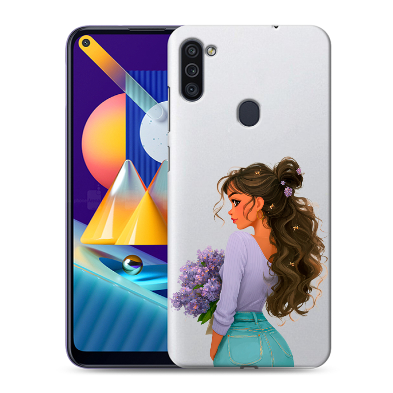 Пластиковый чехол на Samsung Galaxy M11 с принтом девушка цветы Пластиковый чехол на Samsung Galaxy M11 с принтом девушка цветы