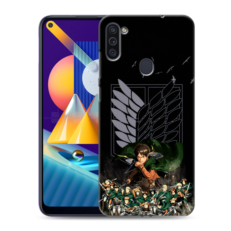Пластиковый чехол на Samsung Galaxy M11 с принтом Атака титанов Пластиковый чехол на Samsung Galaxy M11 с принтом Атака титанов