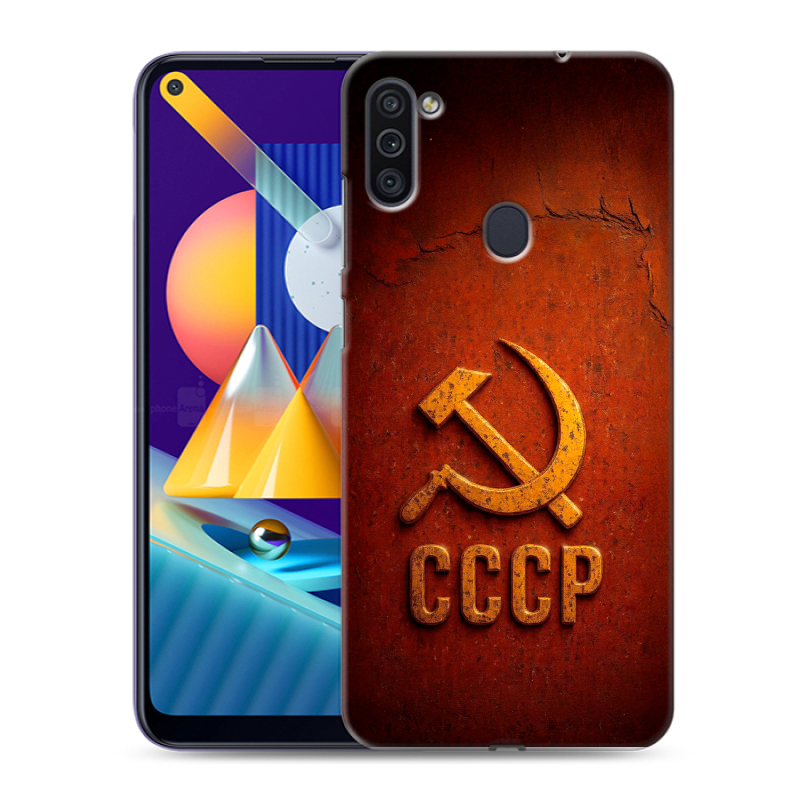 Силиконовый противоударный чехол на Samsung Galaxy M11 с принтом Флаг Герб СССР Силиконовый противоударный чехол на Samsung Galaxy M11 с принтом Флаг Герб СССР