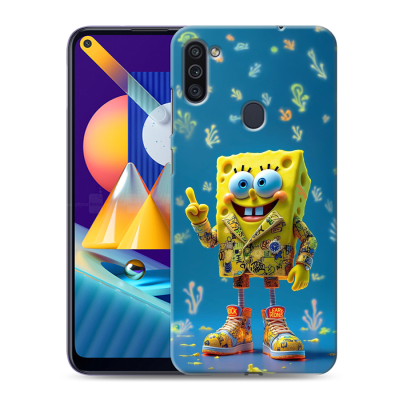 Пластиковый чехол на Samsung Galaxy M11 с принтом Спанч боб Спанчбоб Пластиковый чехол на Samsung Galaxy M11 с принтом Спанч боб Спанчбоб