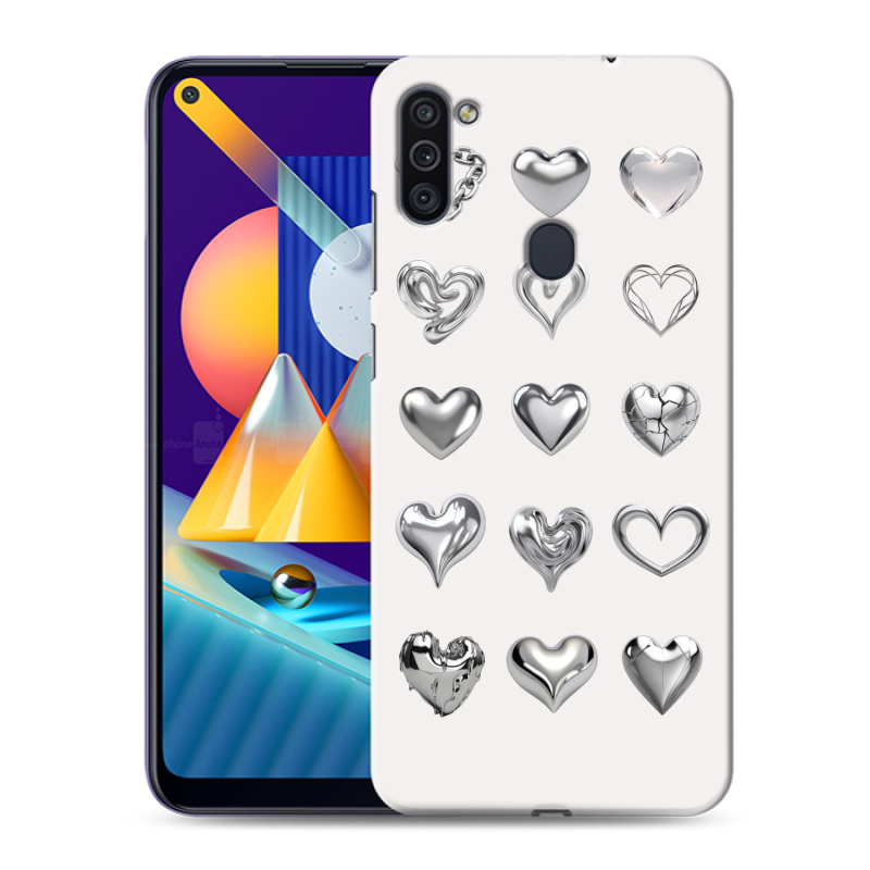 Силиконовый чехол на Samsung Galaxy M11 с принтом Y2K сердечки Силиконовый чехол на Samsung Galaxy M11 с принтом Y2K сердечки