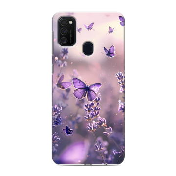 Силиконовый чехол на Samsung Galaxy M21 с принтом бабочки и лаванда Силиконовый чехол на Samsung Galaxy M21 с принтом бабочки и лаванда