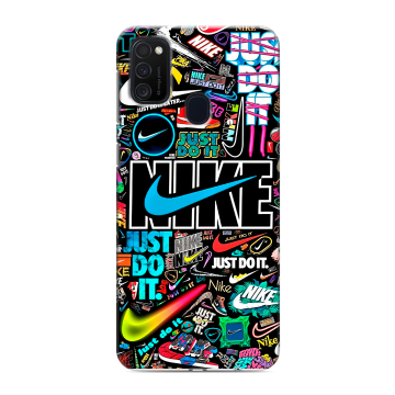 Силиконовый чехол на Samsung Galaxy M21 с принтом найк nike черный Силиконовый чехол на Samsung Galaxy M21 с принтом найк nike черный