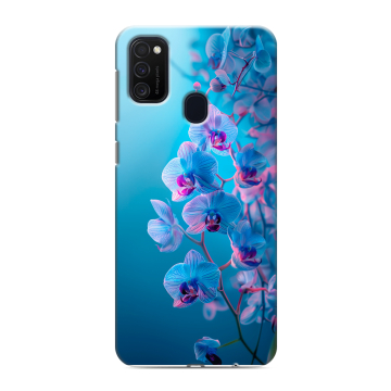 Силиконовый чехол на Samsung Galaxy M21 с принтом голубые орхидеи Силиконовый чехол на Samsung Galaxy M21 с принтом голубые орхидеи
