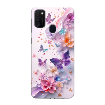 Силиконовый чехол на Samsung Galaxy M21 с принтом цветы бабочки