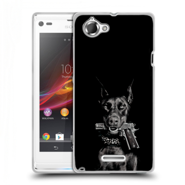 Силиконовый чехол на Sony Xperia L с принтом Доберман и пистолет