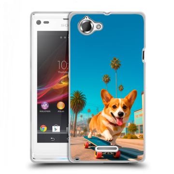 Силиконовый чехол на Sony Xperia L с принтом Корги на скейте Силиконовый чехол на Sony Xperia L с принтом Корги на скейте