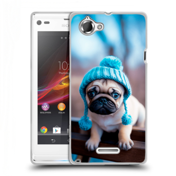 Силиконовый чехол на Sony Xperia L с принтом Мопс в шапке Силиконовый чехол на Sony Xperia L с принтом Мопс в шапке