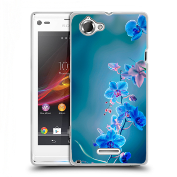 Силиконовый чехол на Sony Xperia L с принтом Голубые цветы Силиконовый чехол на Sony Xperia L с принтом Голубые цветы