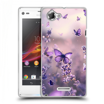 Силиконовый чехол на Sony Xperia L с принтом бабочки и лаванда Силиконовый чехол на Sony Xperia L с принтом бабочки и лаванда