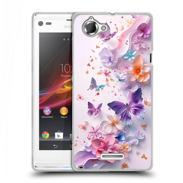 Силиконовый чехол на Sony Xperia L с принтом цветы бабочки