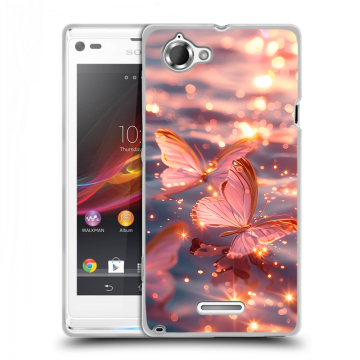 Силиконовый чехол на Sony Xperia L с принтом бабочки розовые Силиконовый чехол на Sony Xperia L с принтом бабочки розовые