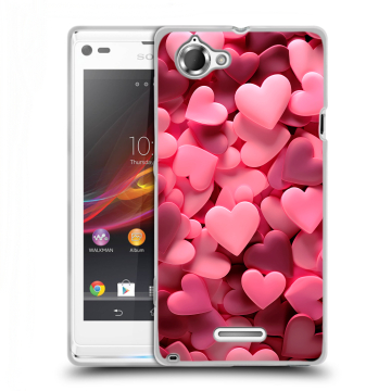 Силиконовый чехол на Sony Xperia L с принтом розовые сердечки Силиконовый чехол на Sony Xperia L с принтом розовые сердечки