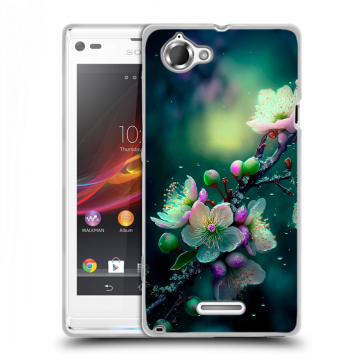 Силиконовый чехол на Sony Xperia L с принтом Цветы и мрамор