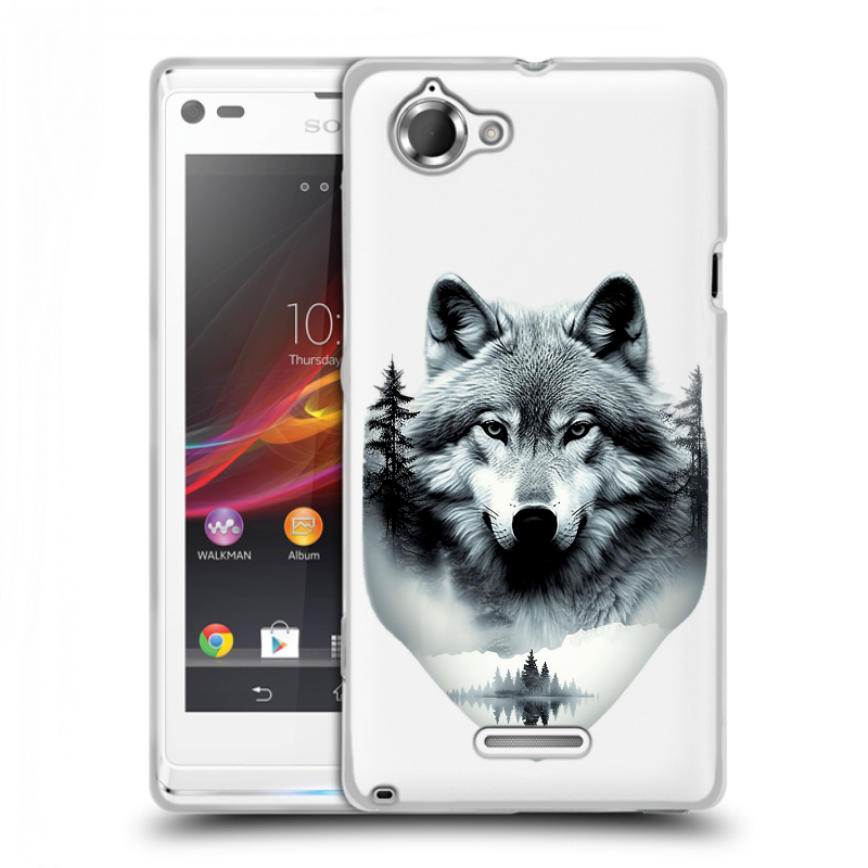Силиконовый чехол на Sony Xperia L с принтом Волк в лесу Силиконовый чехол на Sony Xperia L с принтом Волк в лесу
