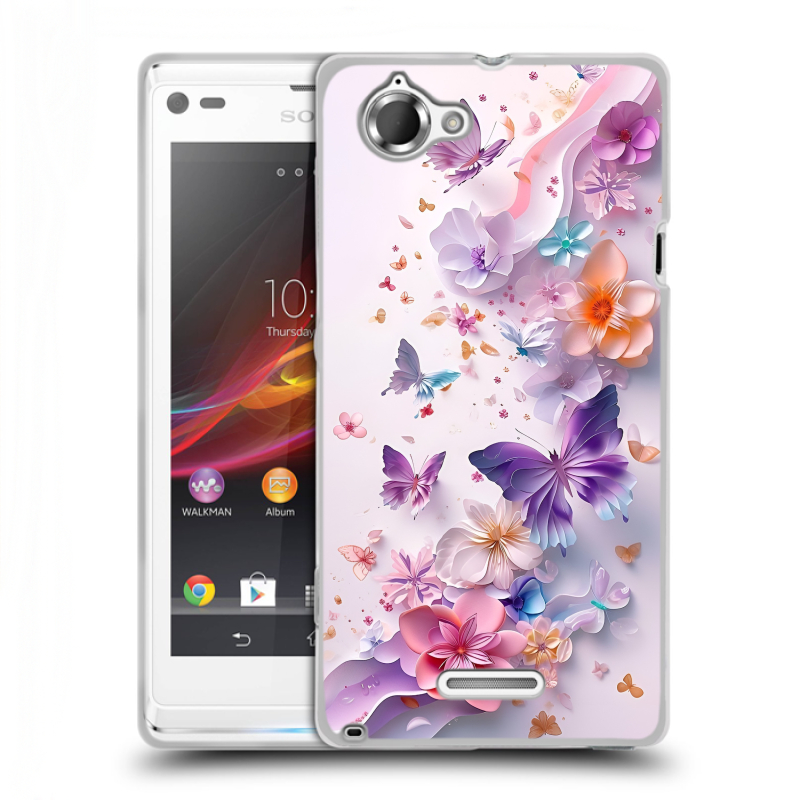Силиконовый чехол на Sony Xperia L с принтом цветы бабочки Силиконовый чехол на Sony Xperia L с принтом цветы бабочки