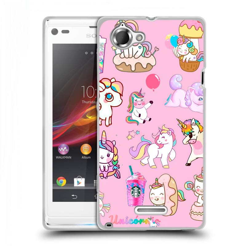 Силиконовый чехол на Sony Xperia L с принтом розовые единороги Силиконовый чехол на Sony Xperia L с принтом розовые единороги