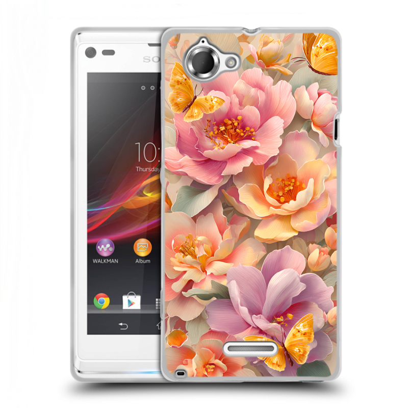 Силиконовый чехол на Sony Xperia L с принтом Цветы и бабочки Силиконовый чехол на Sony Xperia L с принтом Цветы и бабочки