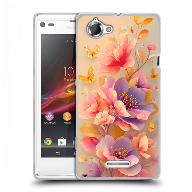 Силиконовый чехол на Sony Xperia L с принтом Цветы и бабочки Силиконовый чехол на Sony Xperia L с принтом Цветы и бабочки