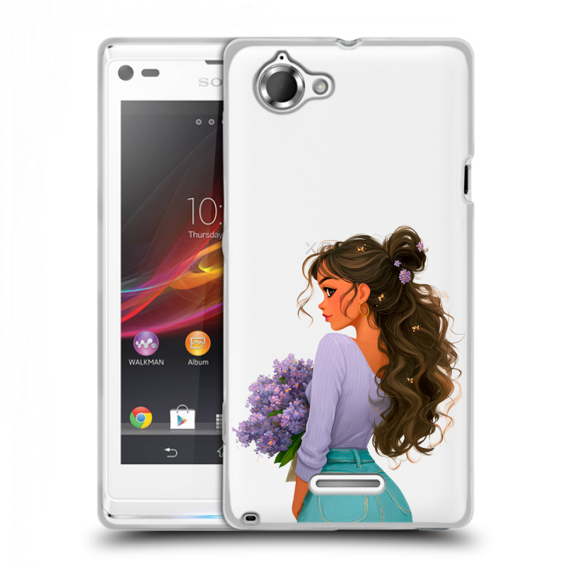 Силиконовый чехол на Sony Xperia L с принтом девушка цветы Силиконовый чехол на Sony Xperia L с принтом девушка цветы