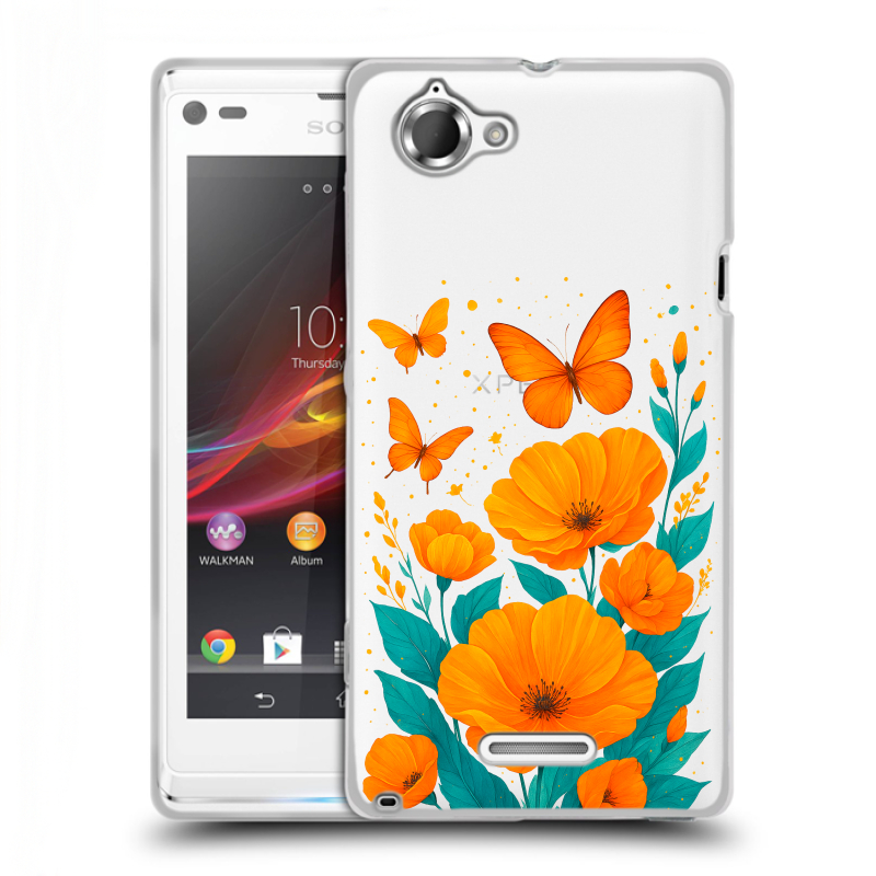 Силиконовый чехол на Sony Xperia L с принтом цветы бабочки Силиконовый чехол на Sony Xperia L с принтом цветы бабочки