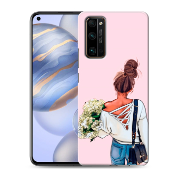 Силиконовый противоударный чехол на Huawei Honor 30 с принтом Девушка и букет Силиконовый противоударный чехол на Huawei Honor 30 с принтом Девушка и букет