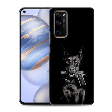 Силиконовый противоударный чехол на Huawei Honor 30 с принтом Доберман и пистолет Силиконовый противоударный чехол на Huawei Honor 30 с принтом Доберман и пистолет