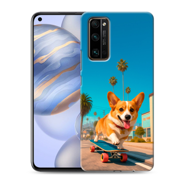 Силиконовый противоударный чехол на Huawei Honor 30 с принтом Корги на скейте Силиконовый противоударный чехол на Huawei Honor 30 с принтом Корги на скейте