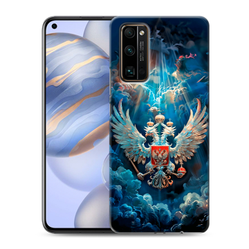 Силиконовый противоударный чехол на Huawei Honor 30 с принтом Герб флаг России Силиконовый противоударный чехол на Huawei Honor 30 с принтом Герб флаг России