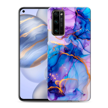 Силиконовый противоударный чехол на Huawei Honor 30 с принтом синий мрамор Силиконовый противоударный чехол на Huawei Honor 30 с принтом синий мрамор