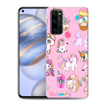 Силиконовый противоударный чехол на Huawei Honor 30 с принтом розовые единороги Силиконовый противоударный чехол на Huawei Honor 30 с принтом розовые единороги