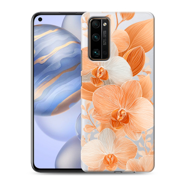 Силиконовый противоударный чехол на Huawei Honor 30 с принтом Бежевые цветы