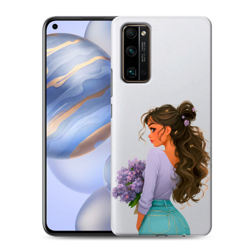 Силиконовый противоударный чехол на Huawei Honor 30 с принтом девушка цветы