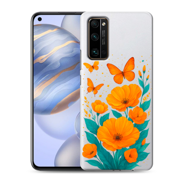 Силиконовый противоударный чехол на Huawei Honor 30 с принтом цветы бабочки