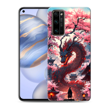 Силиконовый противоударный чехол на Huawei Honor 30 с принтом Дракон Японский Силиконовый противоударный чехол на Huawei Honor 30 с принтом Дракон Японский