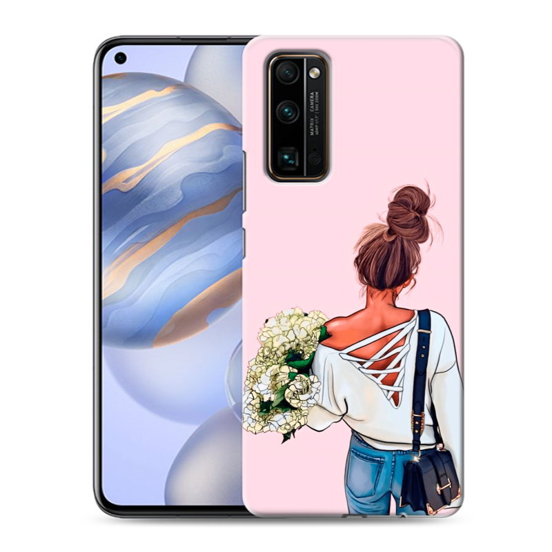 Пластиковый чехол на Huawei Honor 30 с принтом Девушка и букет Пластиковый чехол на Huawei Honor 30 с принтом Девушка и букет