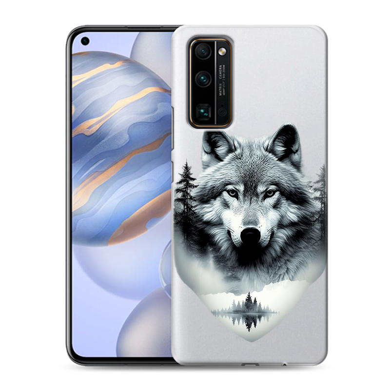 Силиконовый противоударный чехол на Huawei Honor 30 с принтом Волк в лесу Силиконовый противоударный чехол на Huawei Honor 30 с принтом Волк в лесу