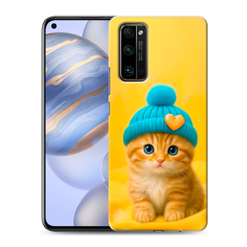 Пластиковый чехол на Huawei Honor 30 с принтом Котенок в шапке Пластиковый чехол на Huawei Honor 30 с принтом Котенок в шапке
