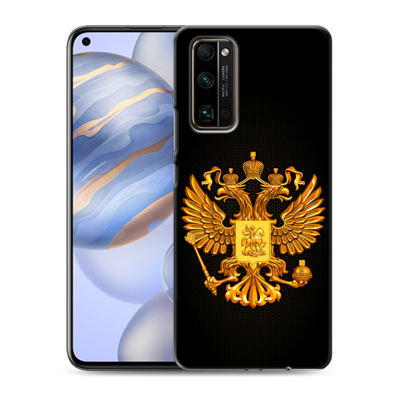 Силиконовый противоударный чехол на Huawei Honor 30 с принтом Герб России желтый Силиконовый противоударный чехол на Huawei Honor 30 с принтом Герб России желтый