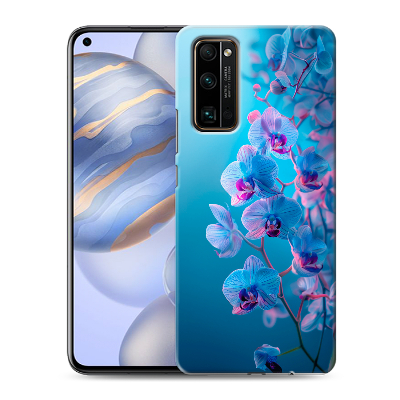 Силиконовый противоударный чехол на Huawei Honor 30 с принтом голубые орхидеи Силиконовый противоударный чехол на Huawei Honor 30 с принтом голубые орхидеи