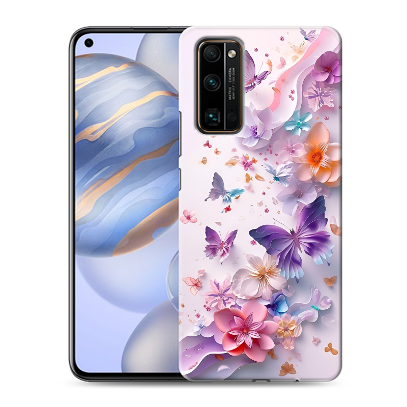 Пластиковый чехол на Huawei Honor 30 с принтом цветы бабочки Пластиковый чехол на Huawei Honor 30 с принтом цветы бабочки