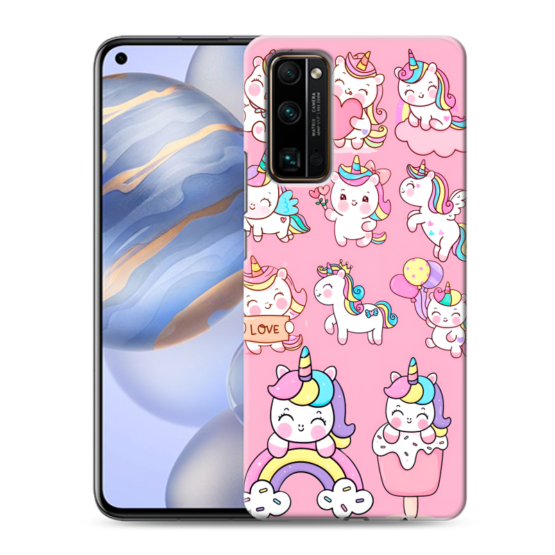 Силиконовый противоударный чехол на Huawei Honor 30 с принтом Единороги и радуга Силиконовый противоударный чехол на Huawei Honor 30 с принтом Единороги и радуга
